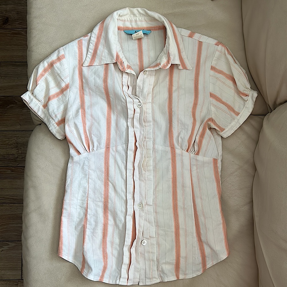 MARCIANO Striped Short Sleeve White Blouse